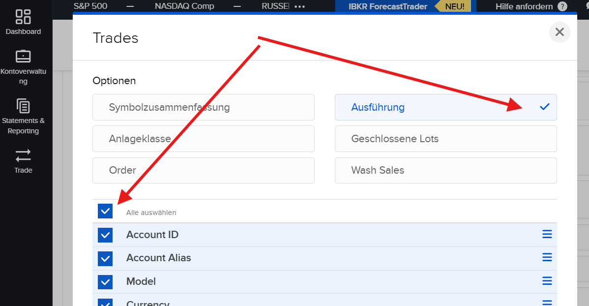 Checkbox Ausführung und Alle Auswählen